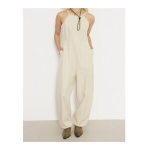 LAGUA GEM Ivory Halter Cami Neck Jumpsuit Size M Wide Leg Adjustable Japanese